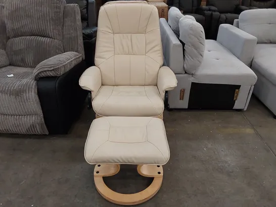 DESIGNER CREAM LEATHER SWIVEL CHAIR WITH FOOTREST (2 ITEMS)