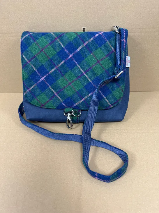 HARRIS TWEED PURPLE AND GREEN SATCHEL 