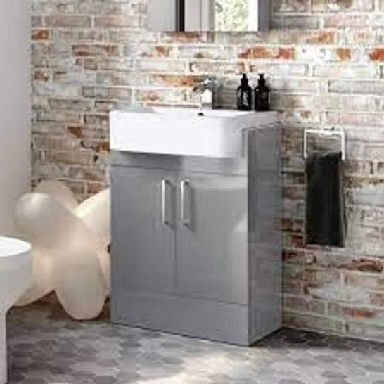 BOXED HARPER 667MM VANITY UNIT GREY LACQUERED