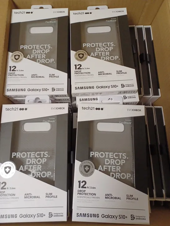 LOT OF APPROX. 80 BRAND NEW BOXED TECH 21 T21-6949 SMOKEY BLACK EVO CHECK CASE COVER WITH 12FT DROP PROTECTION AND ANTI-MICROBIAL PROTECTION FOR SAMSUNG GALAXY S10+