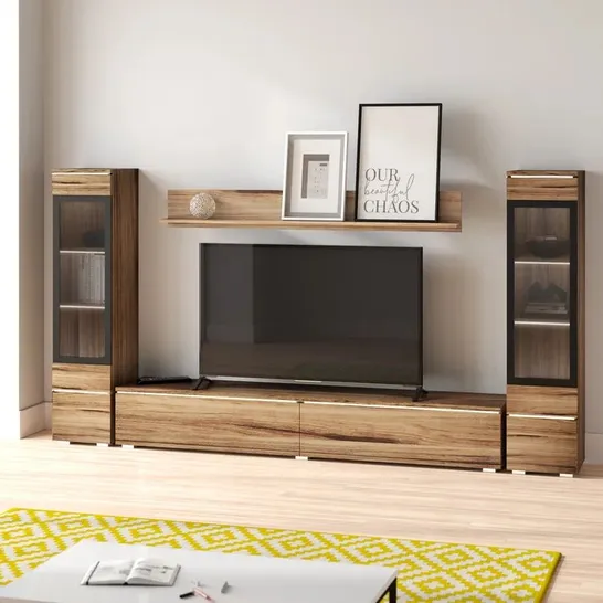 BOXED DORFMAN TV ENTERTAINMENT UNIT FOR TVS UPTO 75" - WOODGRAIN