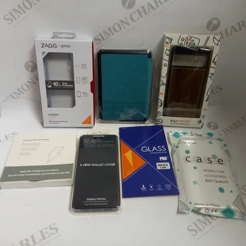 BOX OF APPROX 10 ITEMS TO INCLUDE ASSORTED PHONE/TABLET CASES AND SCREEN PROTECTORS FOR VARIOUS MODELS