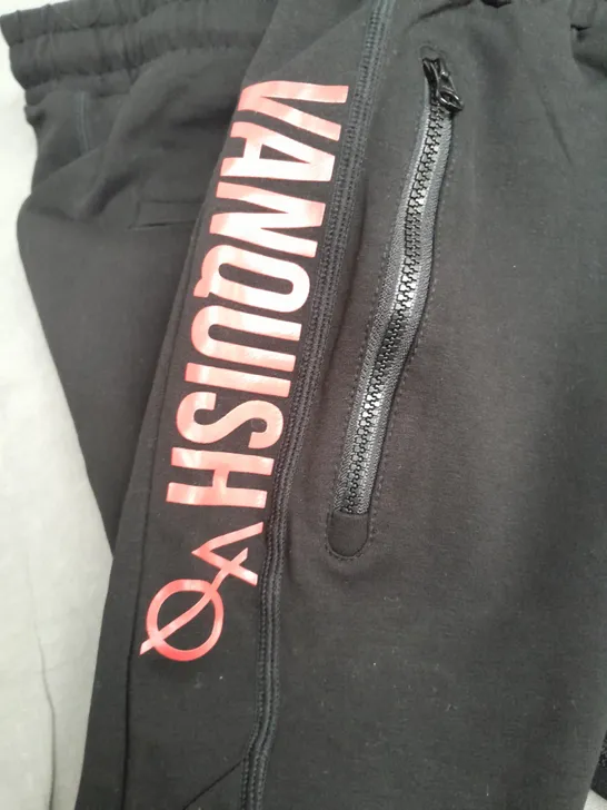 VANQUISH JOGGERS IN BLACK WITH RED TEXT - LARGE