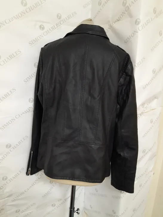 WALLIS FULL ZIP LEATHER JACKET IN BLACK SIZE 18