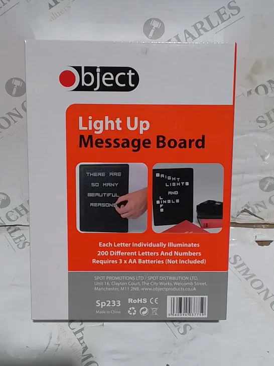 BOXED OBJECT LIGHT UP MESSAGE BOARD 