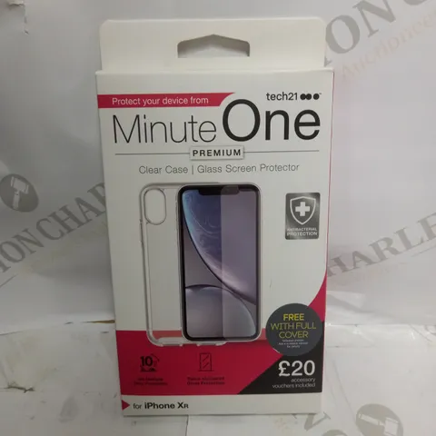 BOX OF 20 MINUTE ONE CLEAR CASE & SCREEN PROTECTOR KITS FOR IPHONE XR	