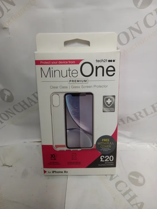 BOX OF 20 MINUTE ONE CLEAR CASE & SCREEN PROTECTOR KITS FOR IPHONE XR	