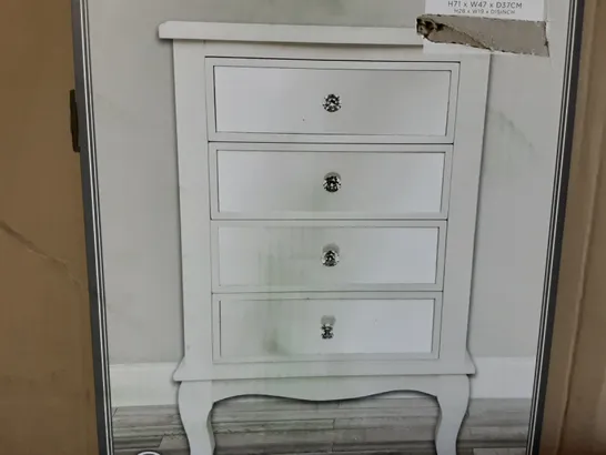 BOXED PALAIS 4 DRAWER BEDSIDE TABLE IN IVORY- H71 X W47 X D37 CM 