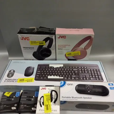 APPROXIMATELY 12 ASSORTED ELECTRICAL PRODUCTS TO INCLUDE WIRELESS HEADPHONES, BLUETOOTH SPEAKER, CHARGING CABLES ETC 