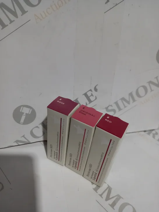 3 X BOXED PERRICONE MD NO MAKEP LIPSTICK TO INCLUDE RED, ORIGINAL PINK AND ROSE