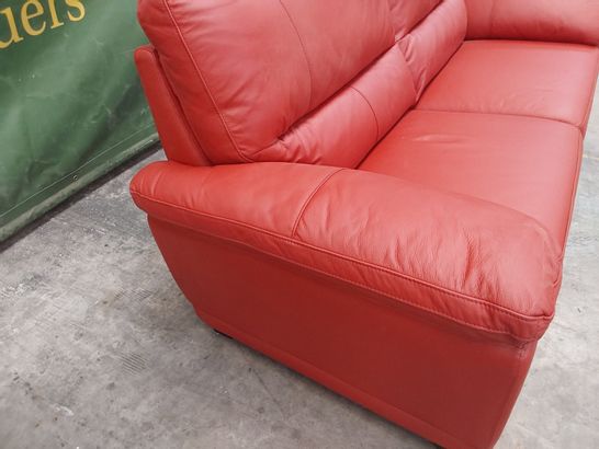 DESIGNER FIXED THREE SEATER SOFA RED LEATHER 
