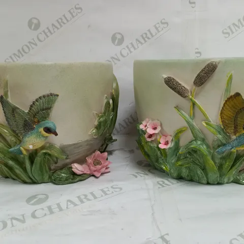 MY GARDEN STORIES SET OF 2 FLORAL EMBOSSED PLANTER