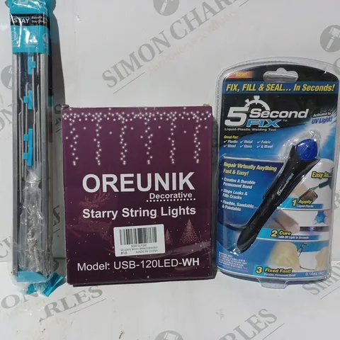 APPROXIMATELY 15 ASSORTED HOUSEHOLD ITEMS TO INCLUDE LIQUID PLASTIC WELDING TOOL, STARRY STRING LIGHTS, ETC