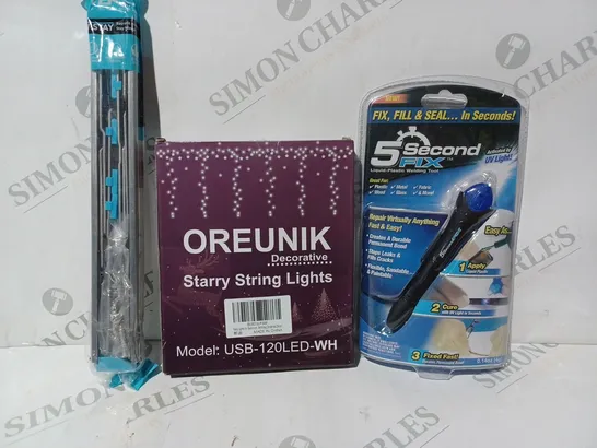 APPROXIMATELY 15 ASSORTED HOUSEHOLD ITEMS TO INCLUDE LIQUID PLASTIC WELDING TOOL, STARRY STRING LIGHTS, ETC