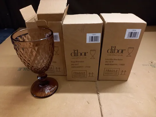 LOT OF 3 DIBAR WINE GOBLETS - 2X RED 1X BLUE