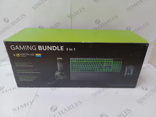 BRAND NEW BOXED RAZER GAMING BUNDLE 3 IN 1 TO INCLUDE - GAMING HEADSET, MEMBRANE RGB KEYBOARD AND ESSENTIAL GAMING MOUSE