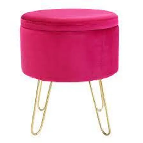 BOXED DESIGNER VELVET STORAGE FOOTSTOOL BERRY