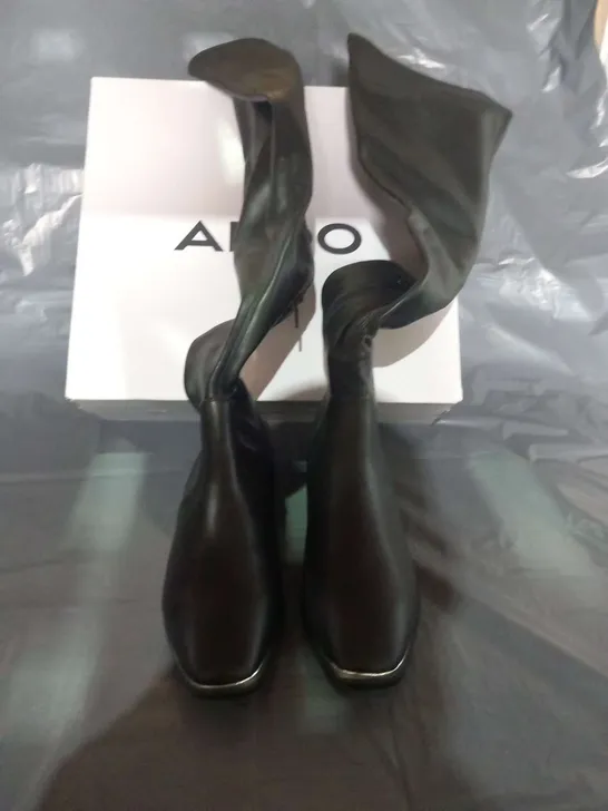 BOXED ALDO BLACK SYNTHETIC HIGH LEG BOOTS SIZE 3