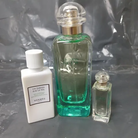 UNBOXED HERMES PARIS UN JARDIN SUR LE NIL GIFT SET TO INCLUDE EAU DE TOILETTE 100ML, BODY LOTION 40ML AND TRAVEL BOTTLE 7.5ML