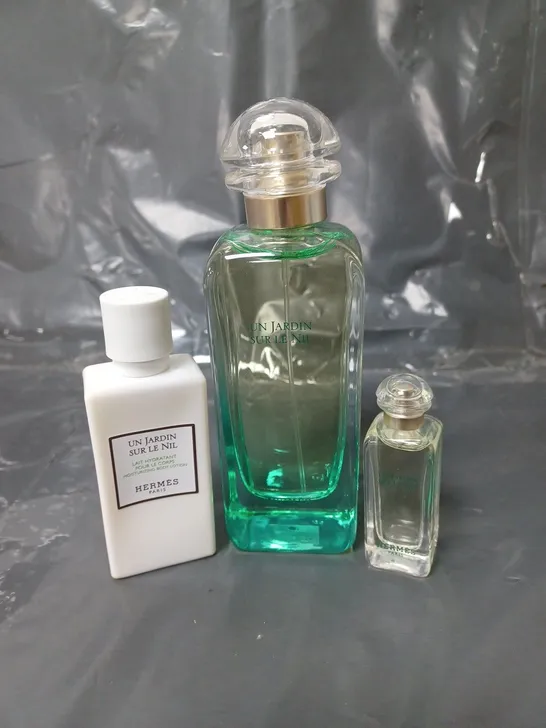 UNBOXED HERMES PARIS UN JARDIN SUR LE NIL GIFT SET TO INCLUDE EAU DE TOILETTE 100ML, BODY LOTION 40ML AND TRAVEL BOTTLE 7.5ML