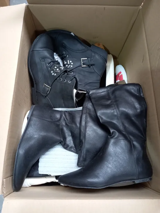 BOX OF APPROX 10 PAIRS OF ASSORTED WOMENS SHOES IN VARIOUS COLOURS, STYLES AND SIZES