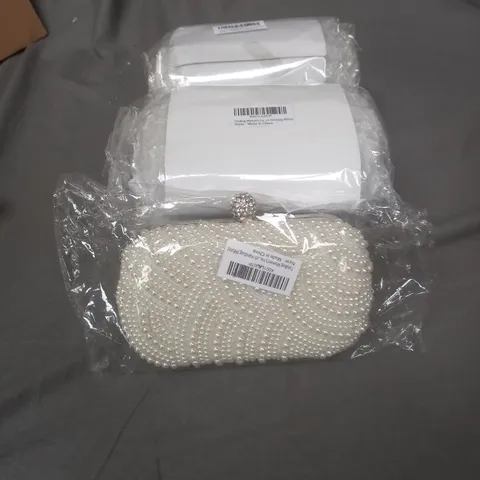 A BOX OF 5 ASSORTED TSKYBAG HANDBAGS IN WHITE WITH PEARL EFFECT