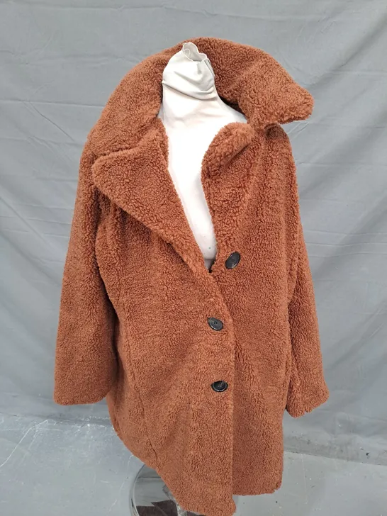 CENTIGRADE TEDDY LONGLINE COAT IN CHOCOLATE SIZE XL 