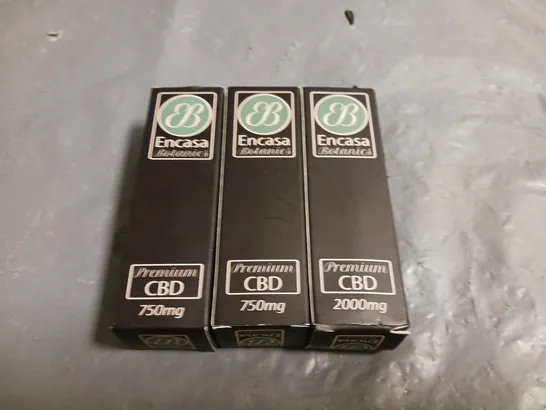 LOT OF 3 ENCASA BOTANICS PREMIUM CBD INCLUDES 2X 750MG AND 1X 2000MG