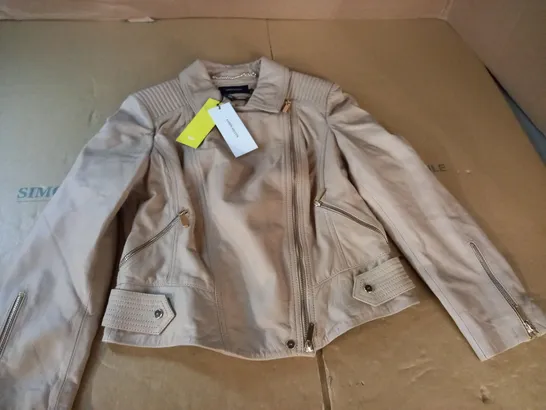 KAREN MILLEN CREAM LEATHER BIKER STYLE JACKET - UK 12