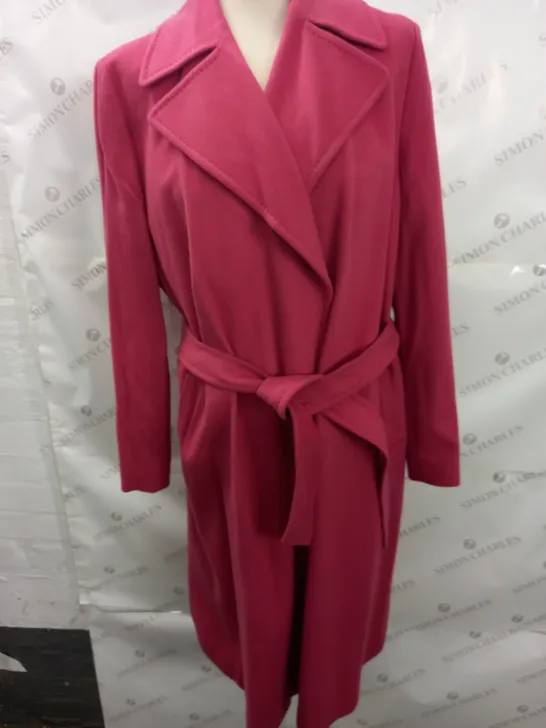 DAKS SIGNATURE PINK LONGLINE BELTED COAT - 42