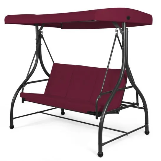 BOXED COSTWAY CONVERTING OUTDOOR SWING CANOPY HAMMOCK 3 SEATS PATIO DECK FURNITURE - WINE