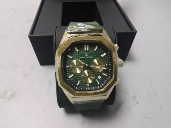 LOUIS LACOMBE STAINLESS STEEL GENTS CHRONOGRAPH WATCH WITH GREEN RUBBER STRAP