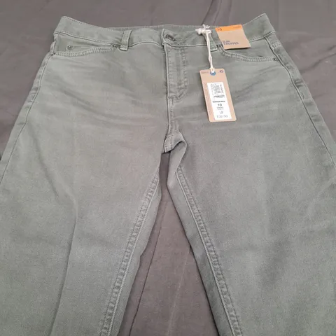 M&S CROPPED SLIM SHORT KHAKI TROUSERS - SIZE 10