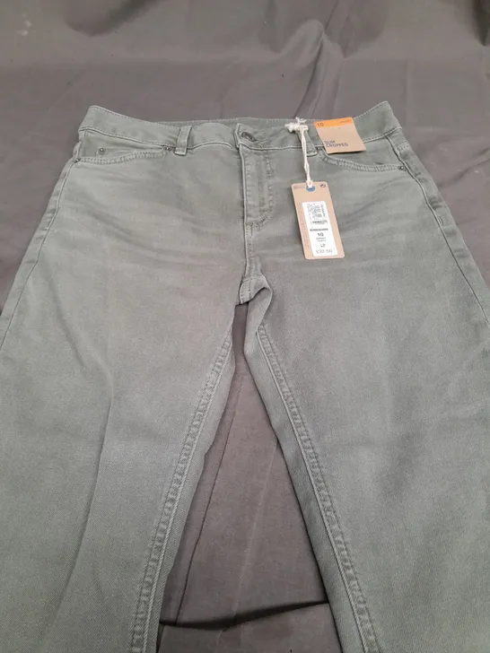 M&S CROPPED SLIM SHORT KHAKI TROUSERS - SIZE 10