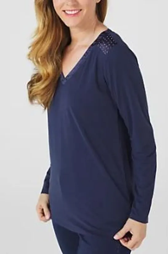 BOX OF DANNII MINOGUE STUD DETAIL LONG SLEEVE TOP PETITE - NAVY