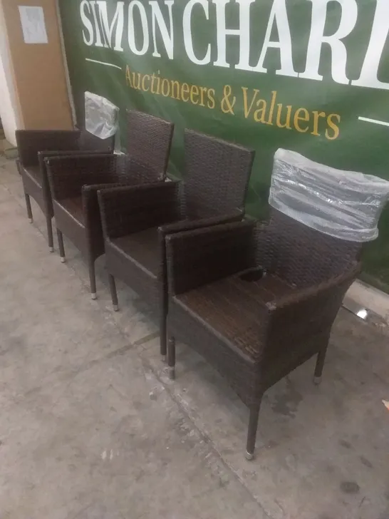 X4 RATTAN EFFECT GARDEN CHAIRS BROWN