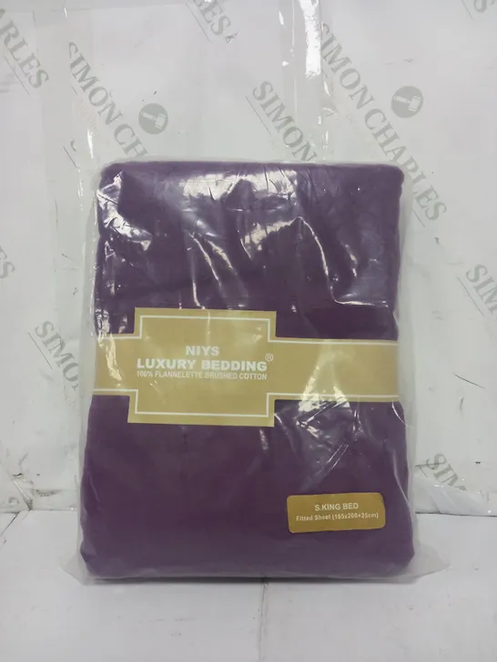 NIYS LUXURY BEDDING FLANNEL SUPER KING FITTED SHEET IN PURPLE