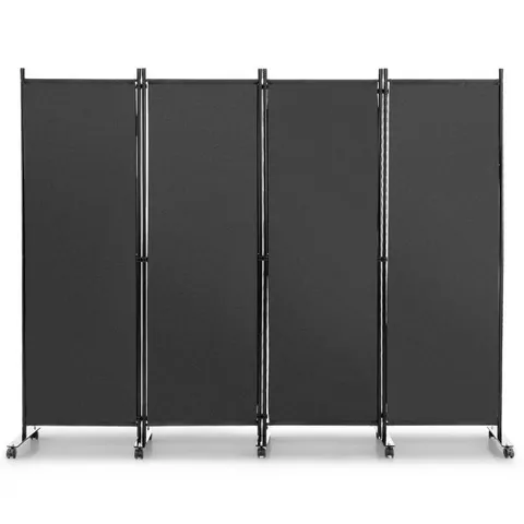 BOXED COSTWAY 4-PANEL FOLDING ROOM DIVIDER 6 FEET ROLLING PRIVACY SCREEN WITH LOCKABLE WHEELS - GREY (1 BOX)