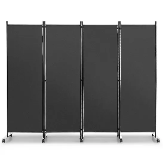 BOXED COSTWAY 4-PANEL FOLDING ROOM DIVIDER 6 FEET ROLLING PRIVACY SCREEN WITH LOCKABLE WHEELS - GREY (1 BOX)