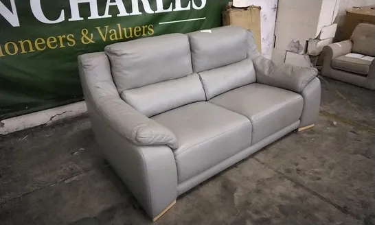 QUALITY ITALIAN DESIGNER LIGHT GREY LEATHER 3 SEATER SOFA 