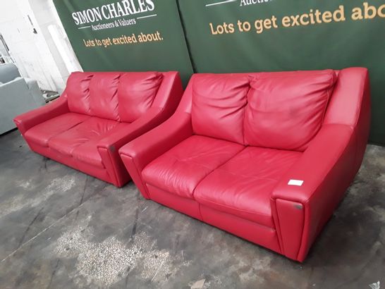 QUALITY RED LEATHER THREE AND TWO SEATER SOFAS