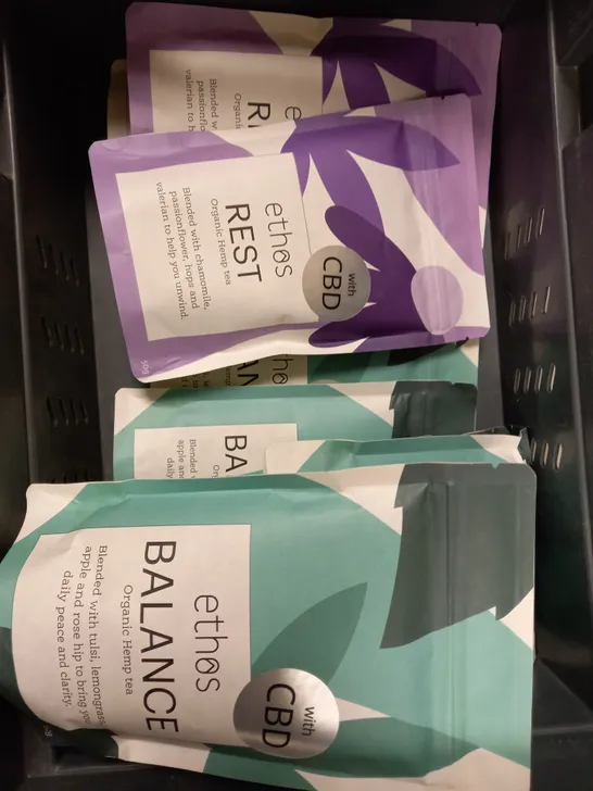 BOX OF APPROXIMATELY 15 ETHOS CBD ORGANIC HEMP TEA IN BALANCE & REST