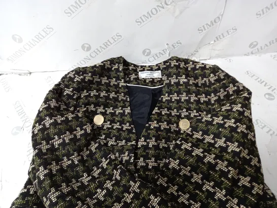 HELENE BERMAN COLLARLESS TWEED JACKET METALLIC/BLACK SIZE 12