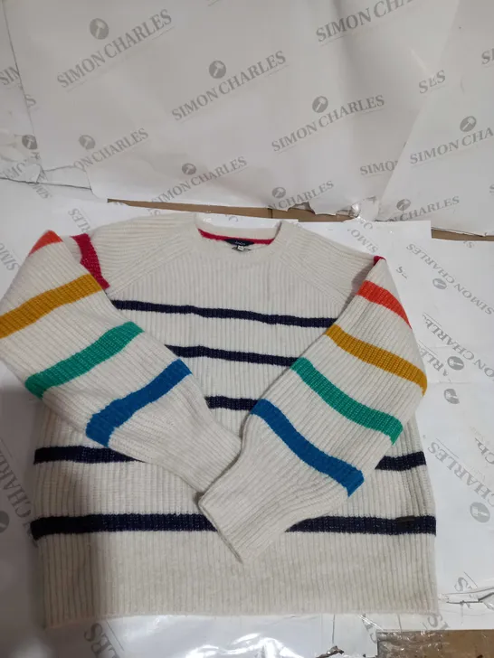 KNITTED JOULES CREAM STRIPEY JUMPER SIZE 10