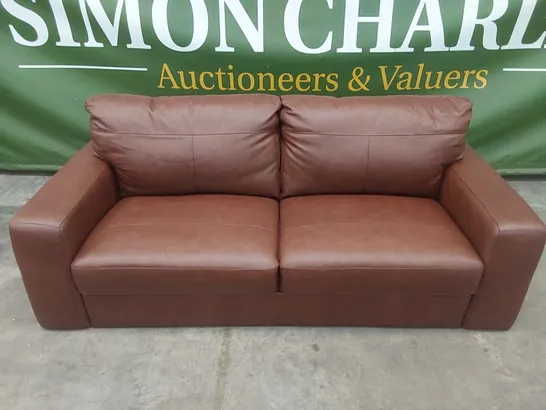 DESIGNER 3 SEATER TAN LEATHER SOFA 