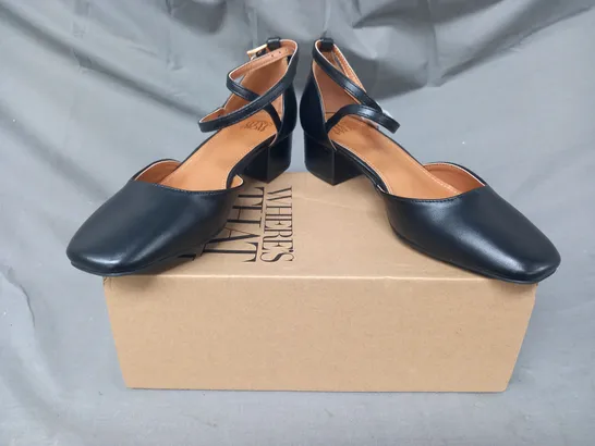 BOXED PAIR OF WHERE'S THAT FROM LOW HEEL SHOES IN BLACK UK SIZE 5