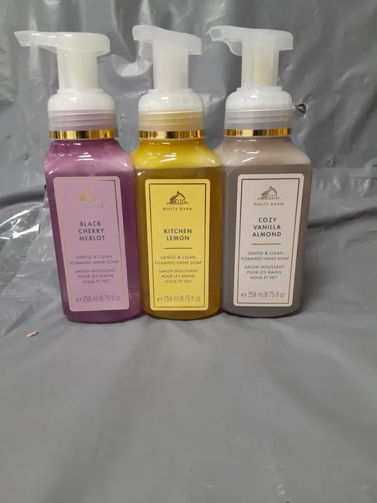 WHITE BARN SET OF 3 HAND SOAPS BLACK CHERRY MERLOT, KITCHEN LEMON AND COZY VANILLA ALMOND 259ML