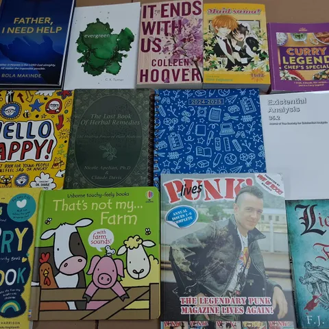 LARGE QUANTITY OF ASSORTED BOOKS TO INCLUDE HELLO HAPPY, THAT'S NOT MY FARM AND FORD FOCUS MANUAL