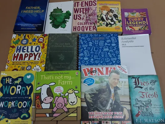 LARGE QUANTITY OF ASSORTED BOOKS TO INCLUDE HELLO HAPPY, THAT'S NOT MY FARM AND FORD FOCUS MANUAL