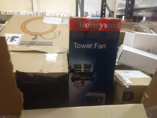 PALLET OF ASSORTED ITEMS INCLUDING HONEYWELL TOWER FAN, RING LIGHT, ICE MAKER, ACCUVOICE TV SPEAKER